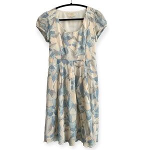 Anthropologie Moulinette Soeurs Pale Blue Ethereal Silk Leaf Print Dress Size 0